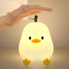 Pear-Shaped Duck Silicone Squishy Night Light Leaf Top Animal Lamp Perfect Gift