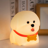 Puppy Silicone Squishy Night Light with Red Collar Sweet Bone Tag Decor Perfect Gift