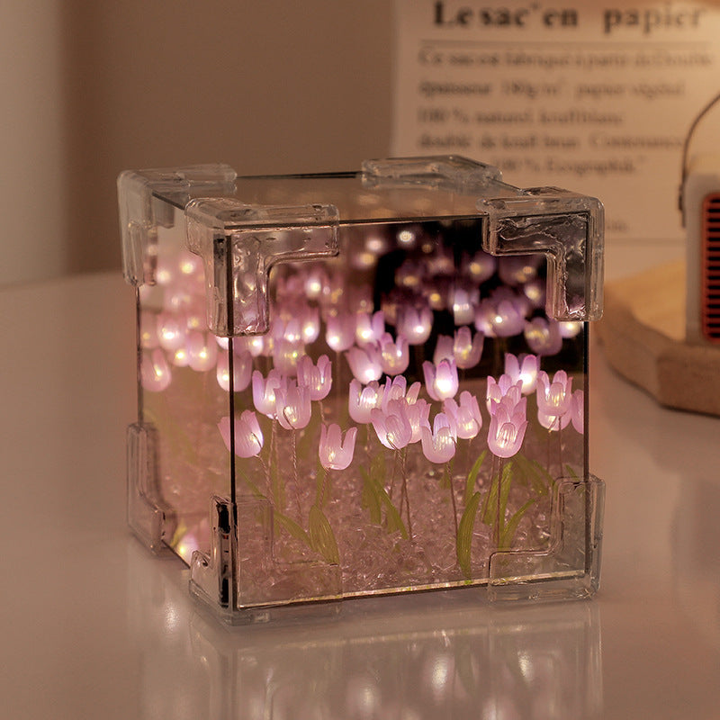Handgefertigte DIY Tulpen Spiegel LED Nachtlicht für Geschenk USB Stecker Plug-In Tulpen Lampe