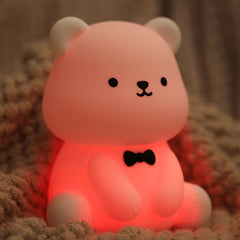 Veilleuse LED en silicone souple en forme d'ours en peluche - Cadeau idéal pour les enfants et les filles