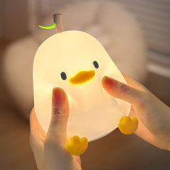 Pear-Shaped Duck Silicone Squishy Night Light Leaf Top Animal Lamp Perfect Gift