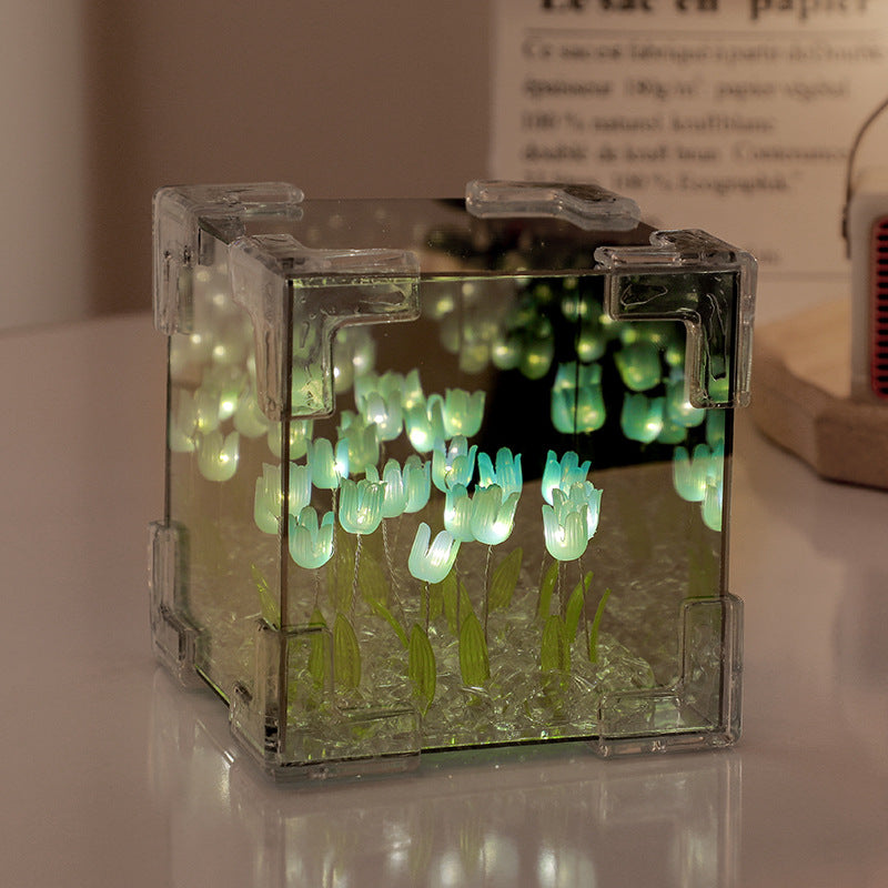 Handgefertigte DIY Tulpen Spiegel LED Nachtlicht für Geschenk USB Stecker Plug-In Tulpen Lampe