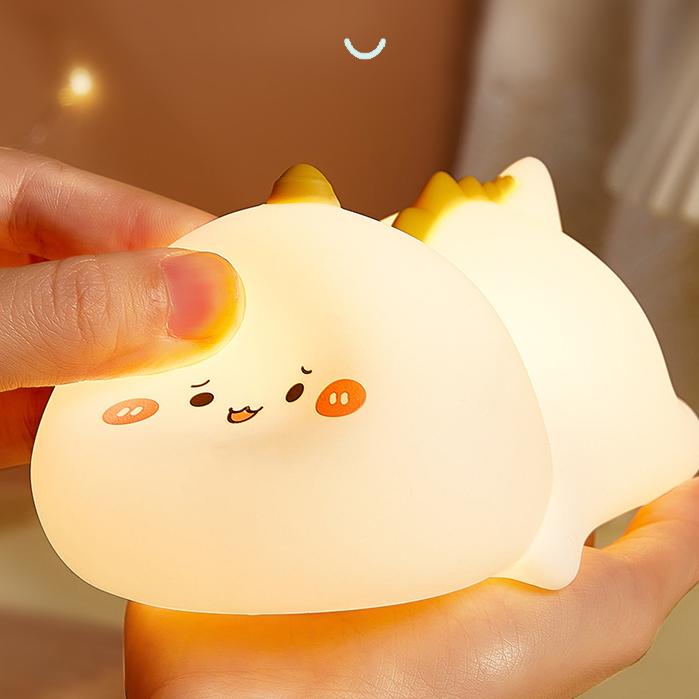 Squishy Silikon Stirnrunzelnder Dinosaurier LED Nachtlicht - Perfektes Geschenk für Kinder und Mädchen