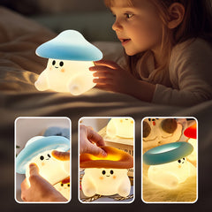 Mushroom Night Light Squishy Silicone Lamp Pressable Cap Soft Multi-Color Glow Perfect Gift