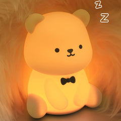 Veilleuse LED en silicone souple en forme d'ours en peluche - Cadeau idéal pour les enfants et les filles