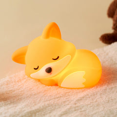 Huggwaii Fox Night Light with Curled Tail Silicone Squishy Animal Design Lamp Perfect Gift