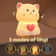 Blushing White Cat with Heart Silicone Squishy Night Light Perfect Gift