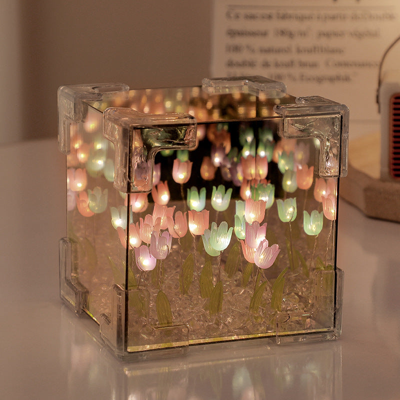 Handgefertigte DIY Tulpen Spiegel LED Nachtlicht für Geschenk USB Stecker Plug-In Tulpen Lampe
