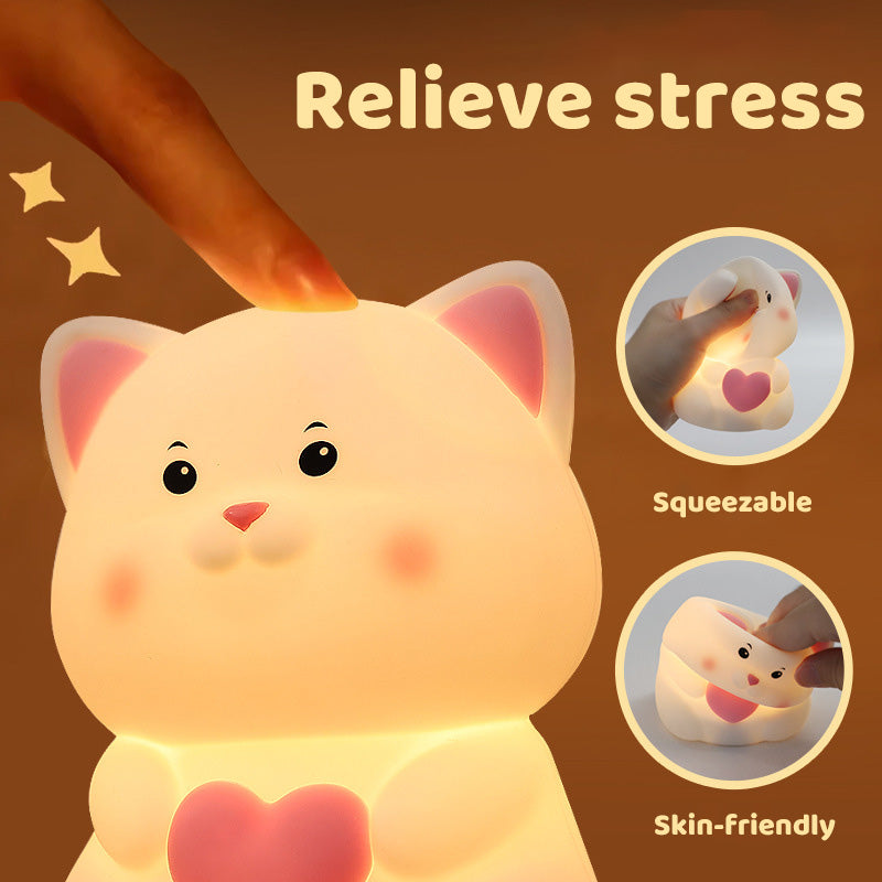 Errötende weiße Katze mit Herz, Silikon-Squishy-Nachtlicht, perfektes Geschenk