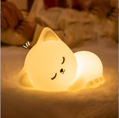 Veilleuse LED en silicone souple en forme de chat endormi – Cadeau idéal pour les enfants et les filles