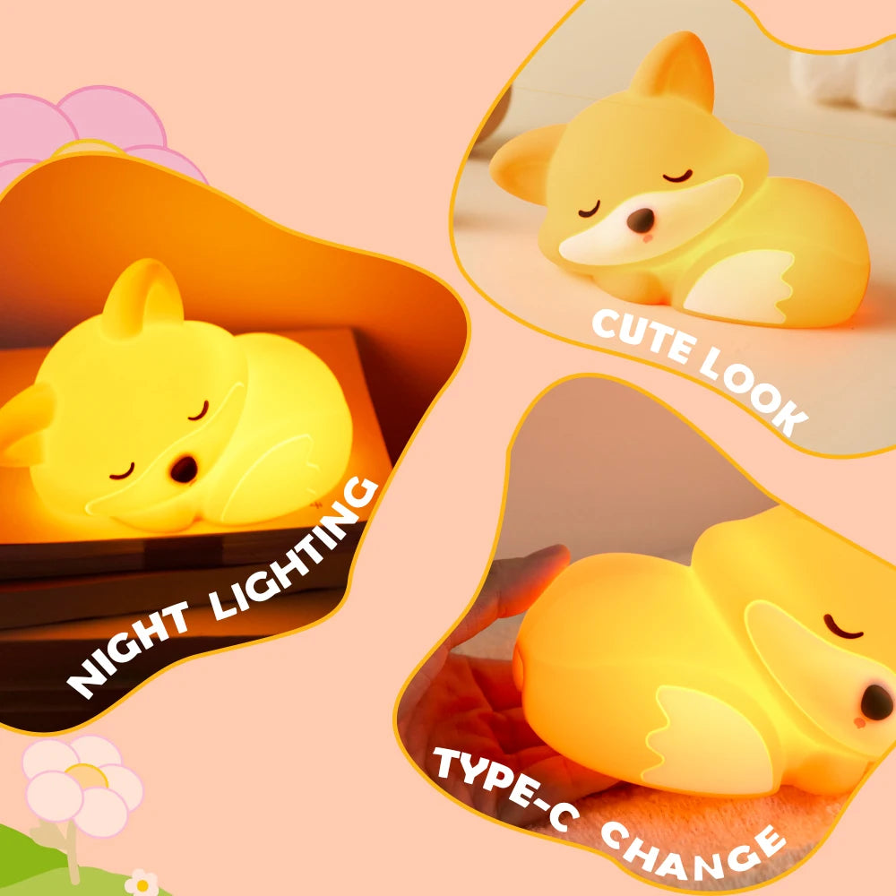 Fuchs-Nachtlicht mit gekräuseltem Schwanz, Silikon, matschig, Tier-Design, perfektes Geschenk