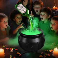 Flame Witch Cauldron Halloween Decoration Skull Potion Brewing Bucket with Floating Poison Bottle Spooky Party Prop