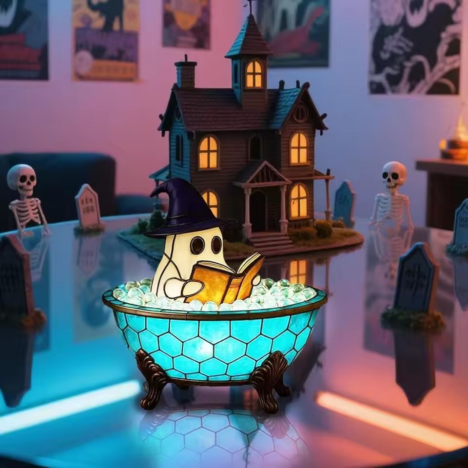 Halloween Ghost Bubble Bath Night Light Cute Lamp hemed for Halloween Party or Gift