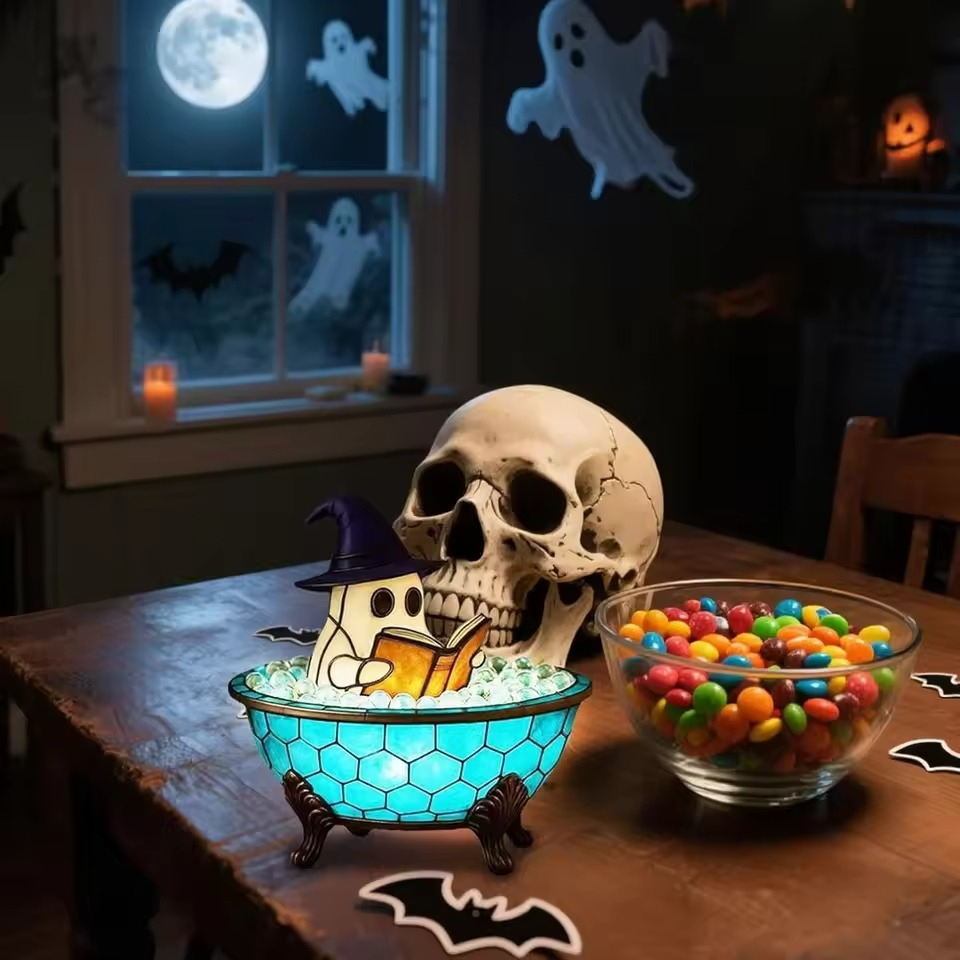 Halloween Ghost Bubble Bath Night Light Cute Lamp hemed for Halloween Party or Gift