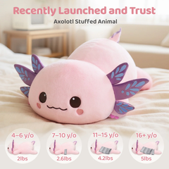 MeWaii® 4lbs Weighted Stuffed Animals – Axolotl Plush, Microwavable Plush Heating Pad for Removable Inner Pad, Best Gift Kids & Adults