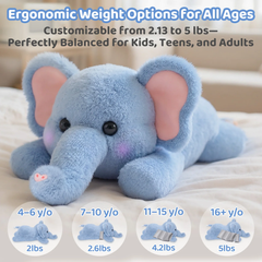 MeWaii® 5lbs Elephant Weighted Stuffed Animal – Microwavable Plush Heating Pad for Removable Inner Pad, Relaxing Best Gift