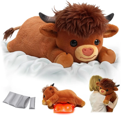 MeWaii® Highland Cow Weighted Stuffed Animal 5lbs – Microwavable Plush Heating Pad for Anxiety Relief, Cramps & Sleep Gift