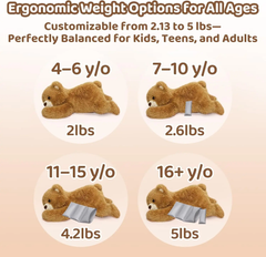 Mewaii® 5lbs Brown Bear Weighted Stuffed Animal – Microwavable Plush Heating Pad for Removable Inner Pad, Gift for Kids & Adults