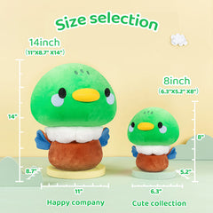 MeWaii® Mushroom Family Green Duck Stuffed Animal Kawaii Plush Pillow Squishy Toy