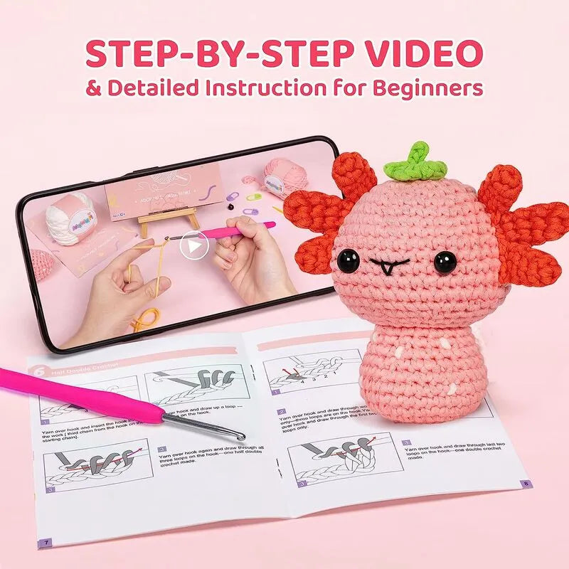 MeWaii® Crochet Axolotl Crochet Kit for Beginners with Easy Peasy Yarn
