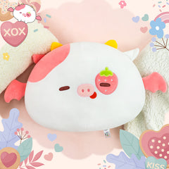 MeWaii® Throw Pillow Cushion Family Strawberry Cow Stuffed Animal Kawaii Plush Body Squishy Pillow