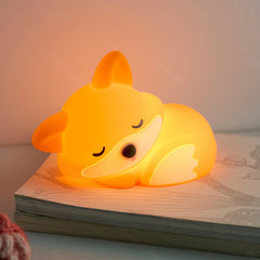 Huggwaii Fox Night Light with Curled Tail Silicone Squishy Animal Design Lamp Perfect Gift