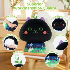 MeWaii® Mushroom Family Devil Mint Kitten Kawaii Plush Pillow Squish Toy