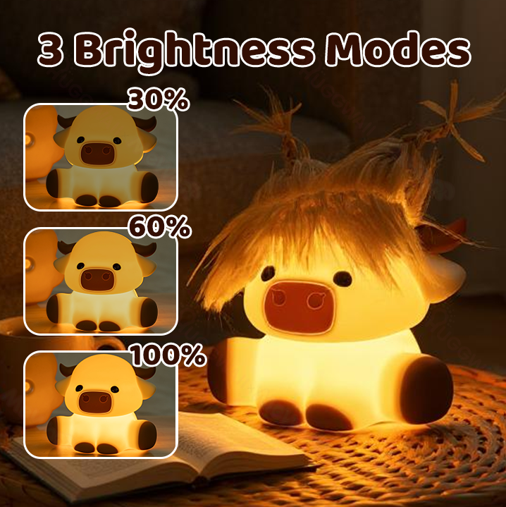 Squishy Silikon Niedliche Highland Kuh LED-Nachtlicht - Perfektes Geschenk für Kinder und Mädchen
