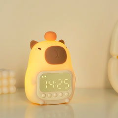 Huggwaii Squishy Silicone Capybara Alarm Clock LED Night Light - Perfect Gift for Kids and Girls