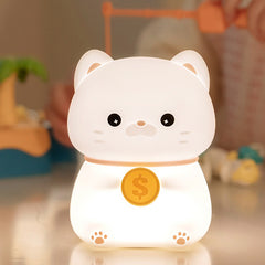 Chaton en silicone moelleux avec veilleuse LED en forme de pièce de monnaie – Cadeau idéal pour les enfants et les filles