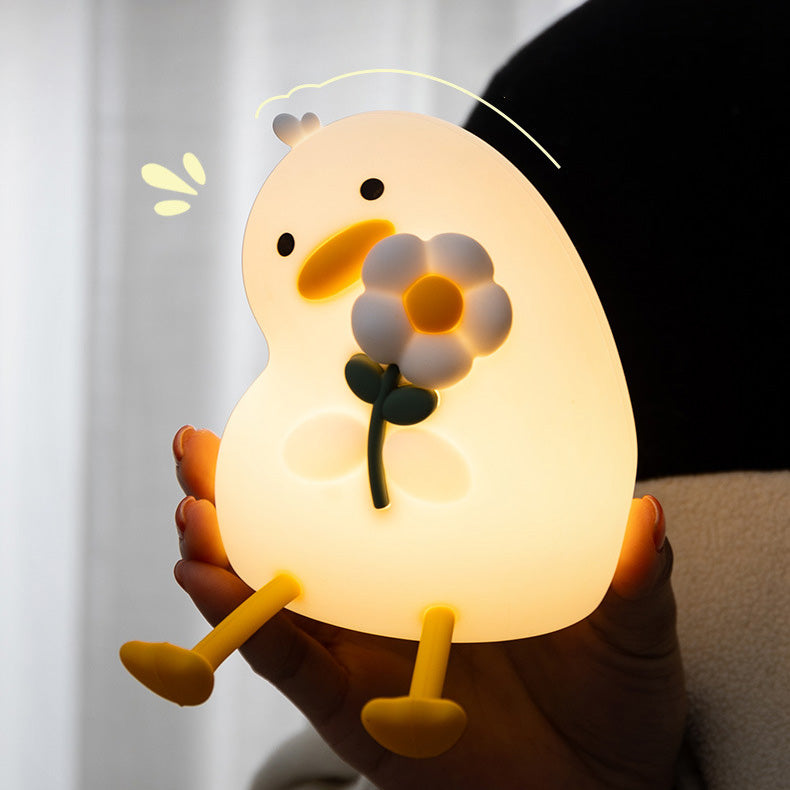 Squishy Silicone Duck Flower LED Night Light - Perfect Gift for Kids and Girls