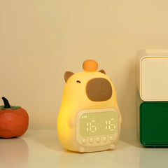 Huggwaii Squishy Silicone Capybara Alarm Clock LED Night Light - Perfect Gift for Kids and Girls