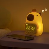 Huggwaii Squishy Silicone Capybara Alarm Clock LED Night Light - Perfect Gift for Kids and Girls