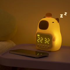 Huggwaii Squishy Silicone Capybara Alarm Clock LED Night Light - Perfect Gift for Kids and Girls
