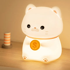 Chaton en silicone moelleux avec veilleuse LED en forme de pièce de monnaie – Cadeau idéal pour les enfants et les filles
