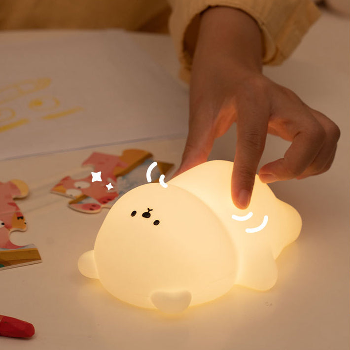 Atmender Bär, kuscheliger, matschiger Schlafbegleiter aus Silikon mit Sound, LED-Nachtlicht, perfektes Geschenk