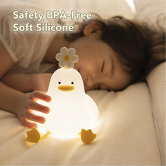 Kawaii Flower Duck LED Squishy Night Light For Gift USB Rechargeable Duck Lamp