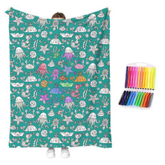 MeWaii® Color-in Blanket – Stress-Relief DIY Blanket with Included Coloring Pens