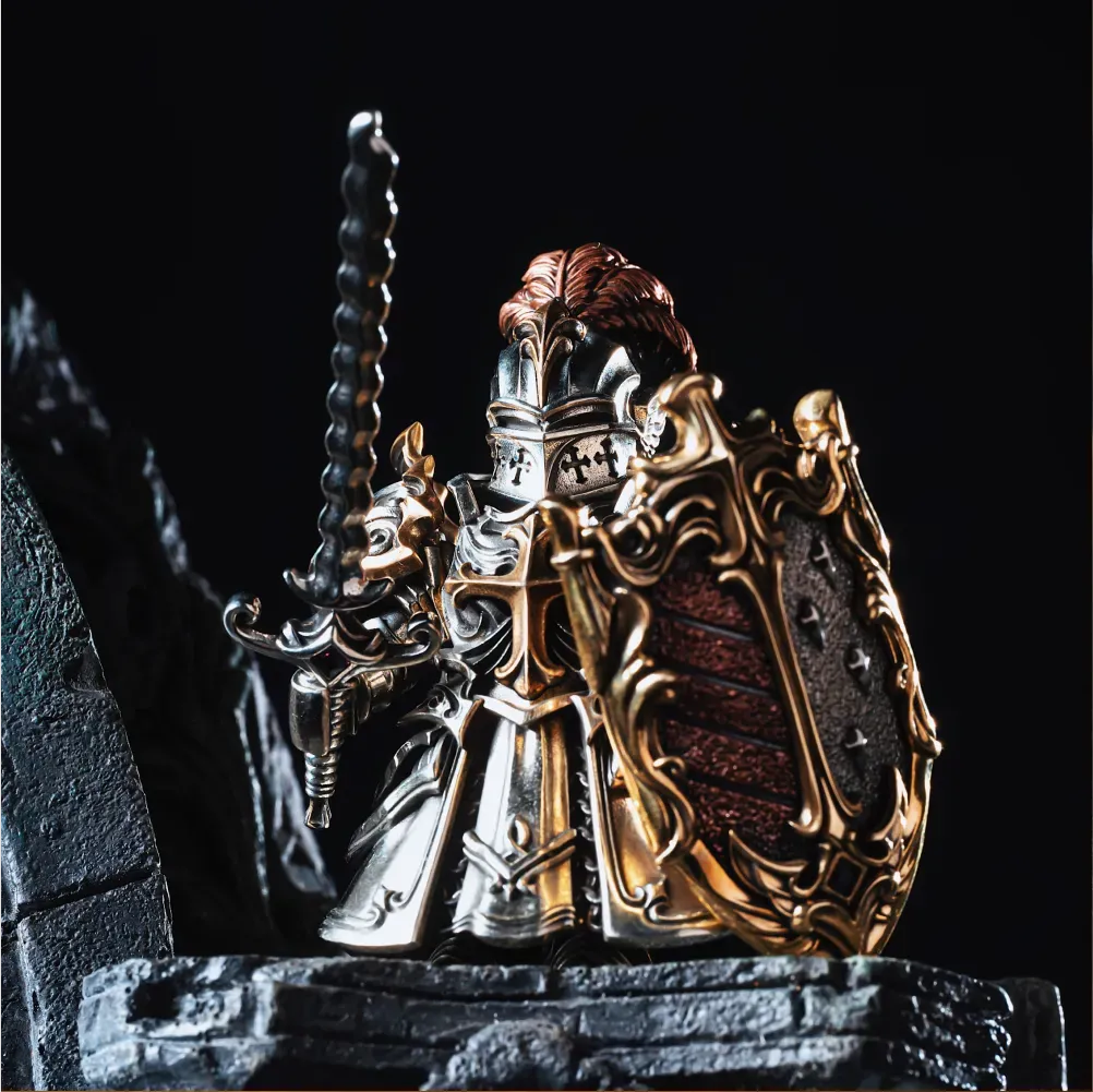 Crimson Templar Collectible Figure Detachable Bronze Copper Knight Statue with Sword Shield Cape Wings Medieval Fantasy