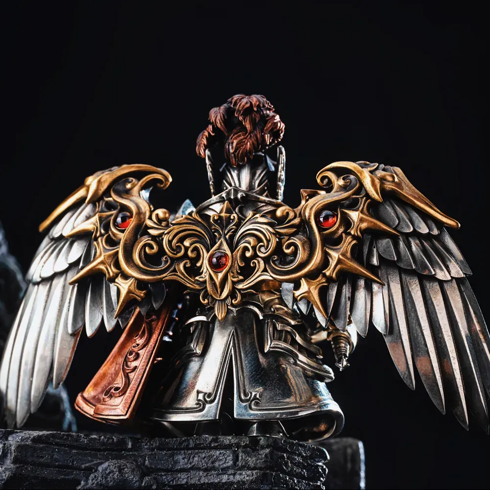 Crimson Templar Collectible Figure Detachable Bronze Copper Knight Statue with Sword Shield Cape Wings Medieval Fantasy