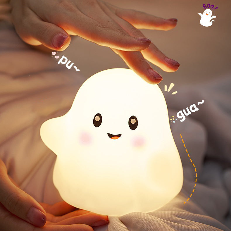 Cute Ghost Halloween Squishy Silicone Night Light Soft Glow 13 Types Fun Sounds Perfect Gift