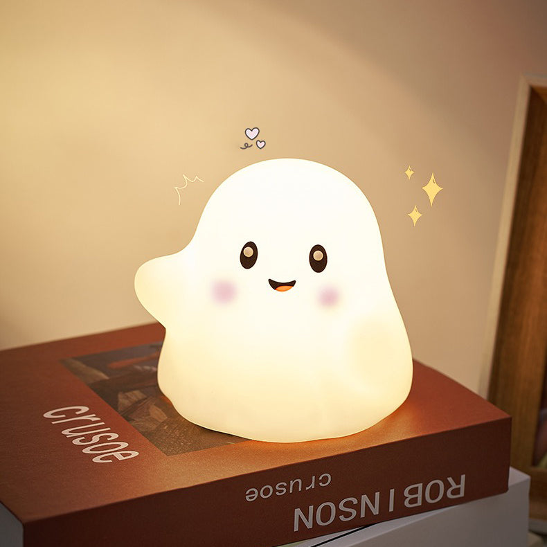 Cute Ghost Halloween Squishy Silicone Night Light Soft Glow 13 Types Fun Sounds Perfect Gift