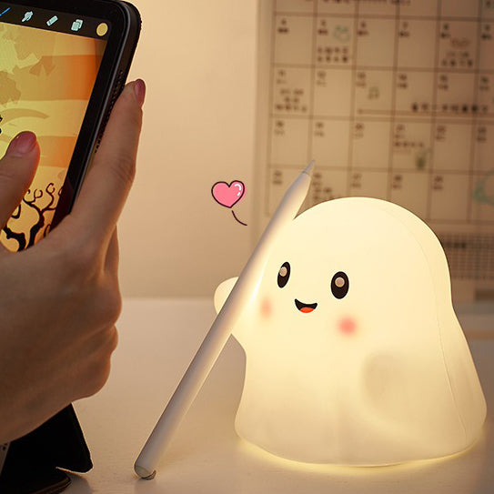 Cute Ghost Halloween Squishy Silicone Night Light Soft Glow 13 Types Fun Sounds Perfect Gift