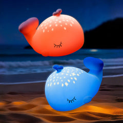 Whale with Water Spout and Ocean Dream Style Silicone Squishy Night Light Gift Cute Rounded Perfect Gift