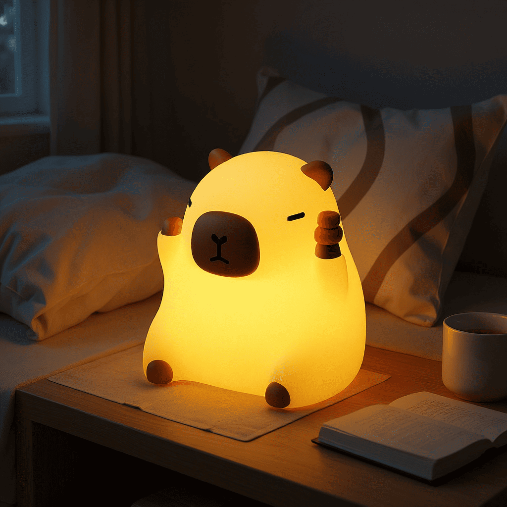 Capybara with Oranges Funny Sitting Silicone Squishy Night Light Perfect Gift