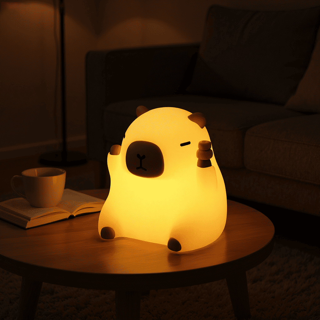 Capybara with Oranges Funny Sitting Silicone Squishy Night Light Perfect Gift