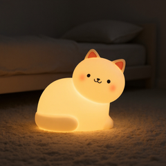 MeWaii® White Kitten Squishy Silicone Animal Night Light Soft Glow Perfect Gift
