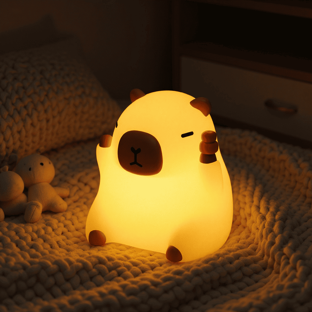 Capybara with Oranges Funny Sitting Silicone Squishy Night Light Perfect Gift