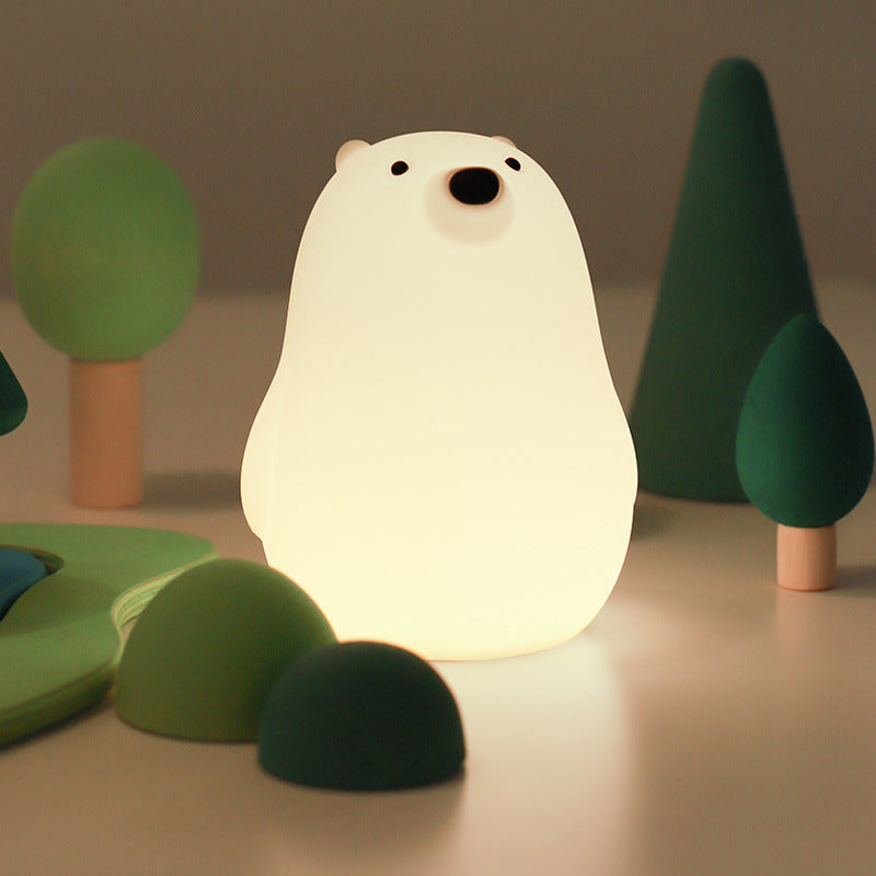 Atmender Bär, kuscheliger, matschiger Schlafbegleiter aus Silikon mit Sound, LED-Nachtlicht, perfektes Geschenk