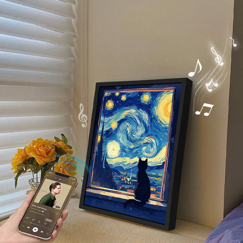 Cat Painting Night Light with Bluetooth Speaker Plug-in LED Art Frame for Bedroom Desk or Gift Cat Painting Night Light with Bluetooth Speaker Plug-in LED Art Frame for Bedroom Desk or Gift
